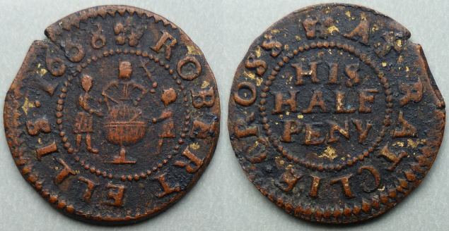 Ratcliff Cross, Robert Ellis 1668 halfpenny